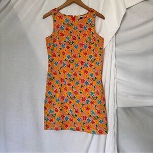 Vintage 90’s California Concepts Orange Plaid & Floral Sleeveless  Mini Dress